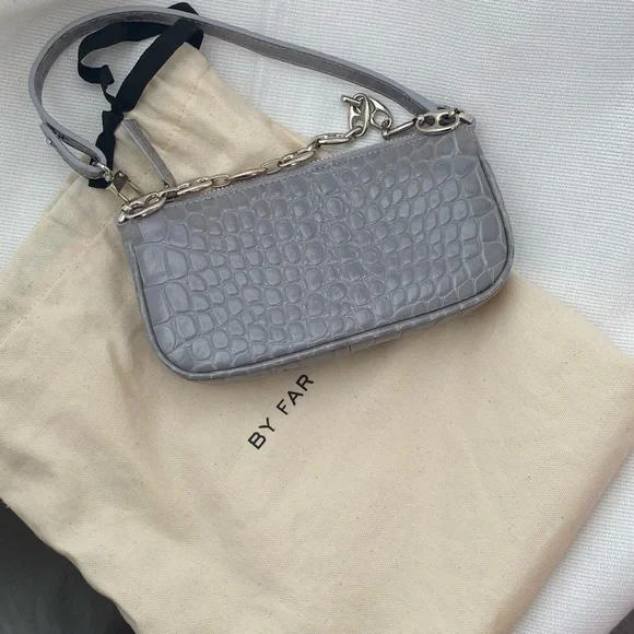 BY FAR Dove Grey Leather Mini Rachel Handbag